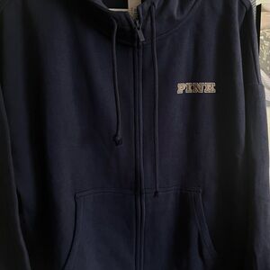 Victoria's Secret Pink Ivy Fleece Campus Full Zip Hoodie Color Blue Navy NWT